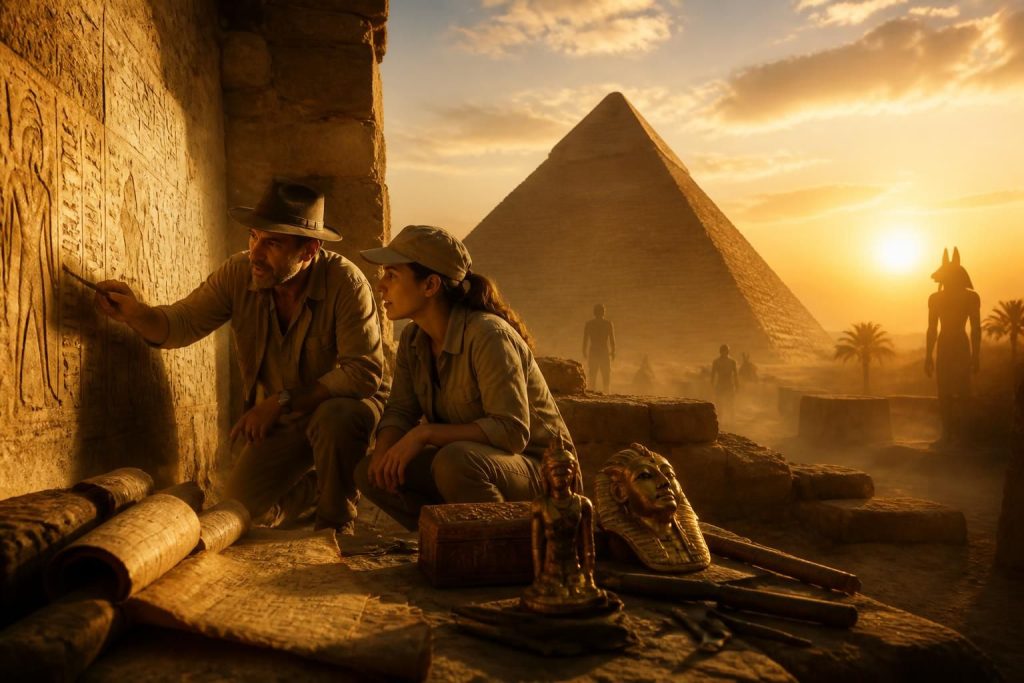 découvrez les mystères des pyramides à travers un documentaire captivant qui explore les récits fascinants et les légendes qui entourent ces monuments anciens.