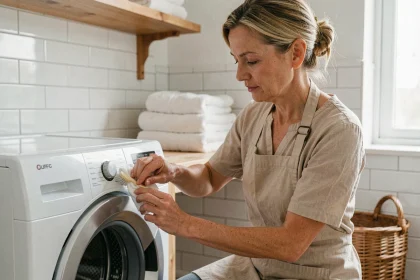 Femme entretenant le joint d'un lave-linge pour prolonger sa durée de vie
