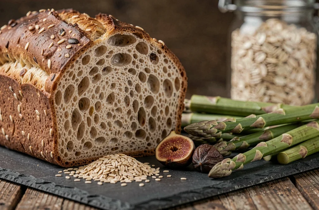 Gros plan sur des aliments sources de fibres solubles et insolubles pour améliorer le transit intestinal